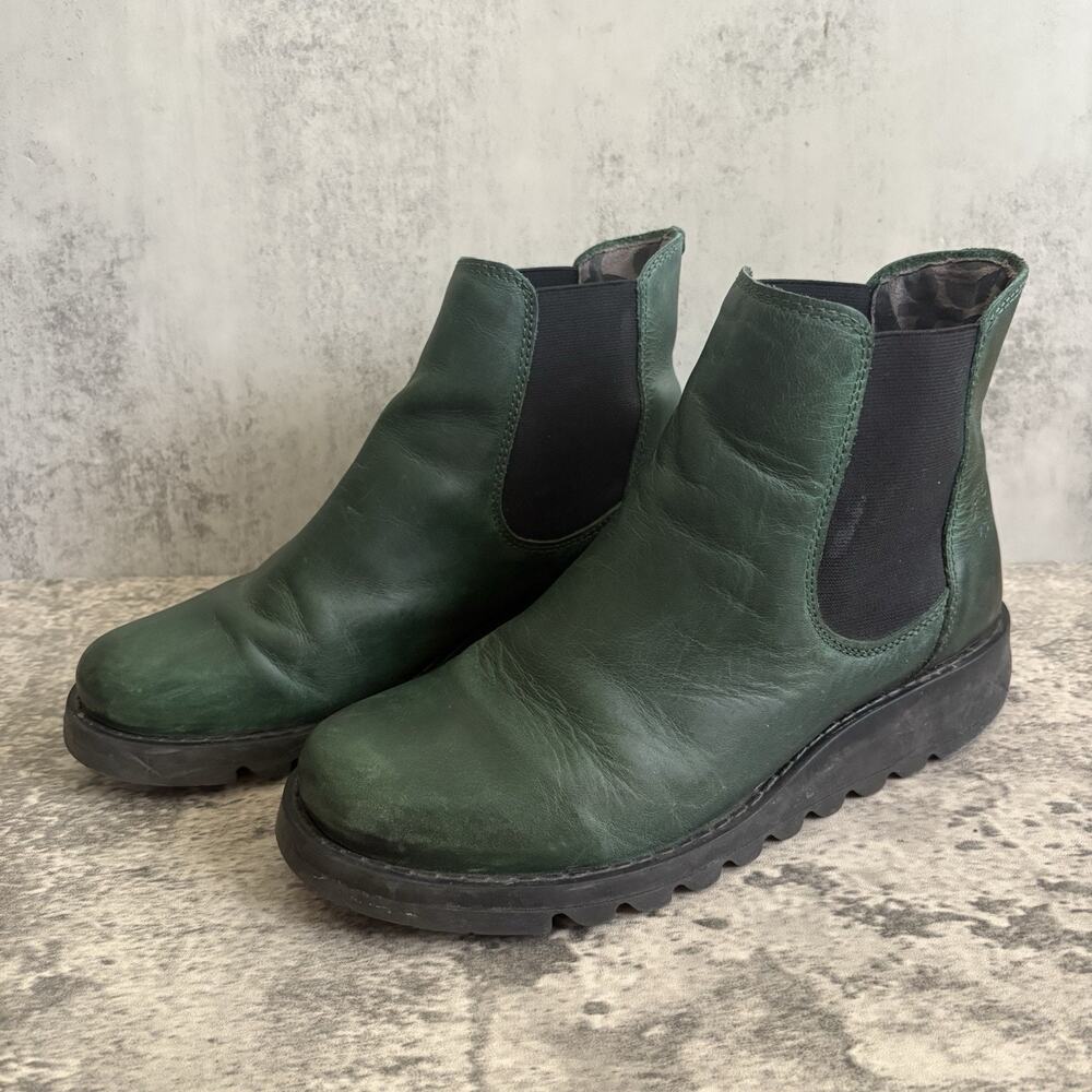 Fly London Salv Chelsea Booties Womens EU 41 US 10 Green Leather Comfort Boots